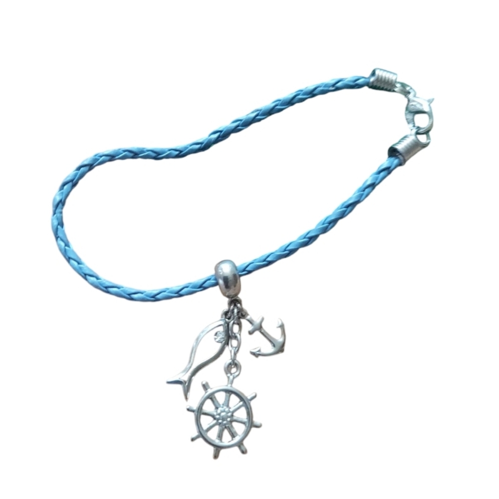 B515 Blue Braided Bracelet with Nautical Charms